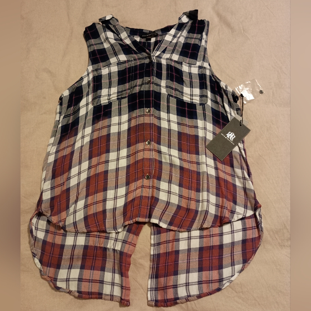NWT Women's sleeveless Rock & Republic blue plaid top